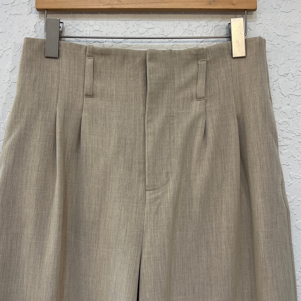 Nine West High Waist Wide Leg Pants Oatmeal Neutral Pleated Trousers - Picture 2 of 12